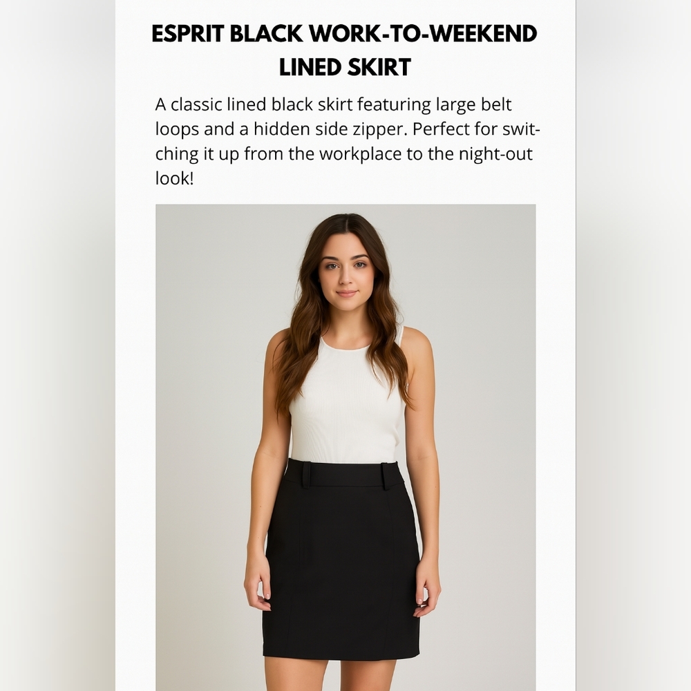 Esprit Black Work-to-Weekend Lined Skirt – Size 8